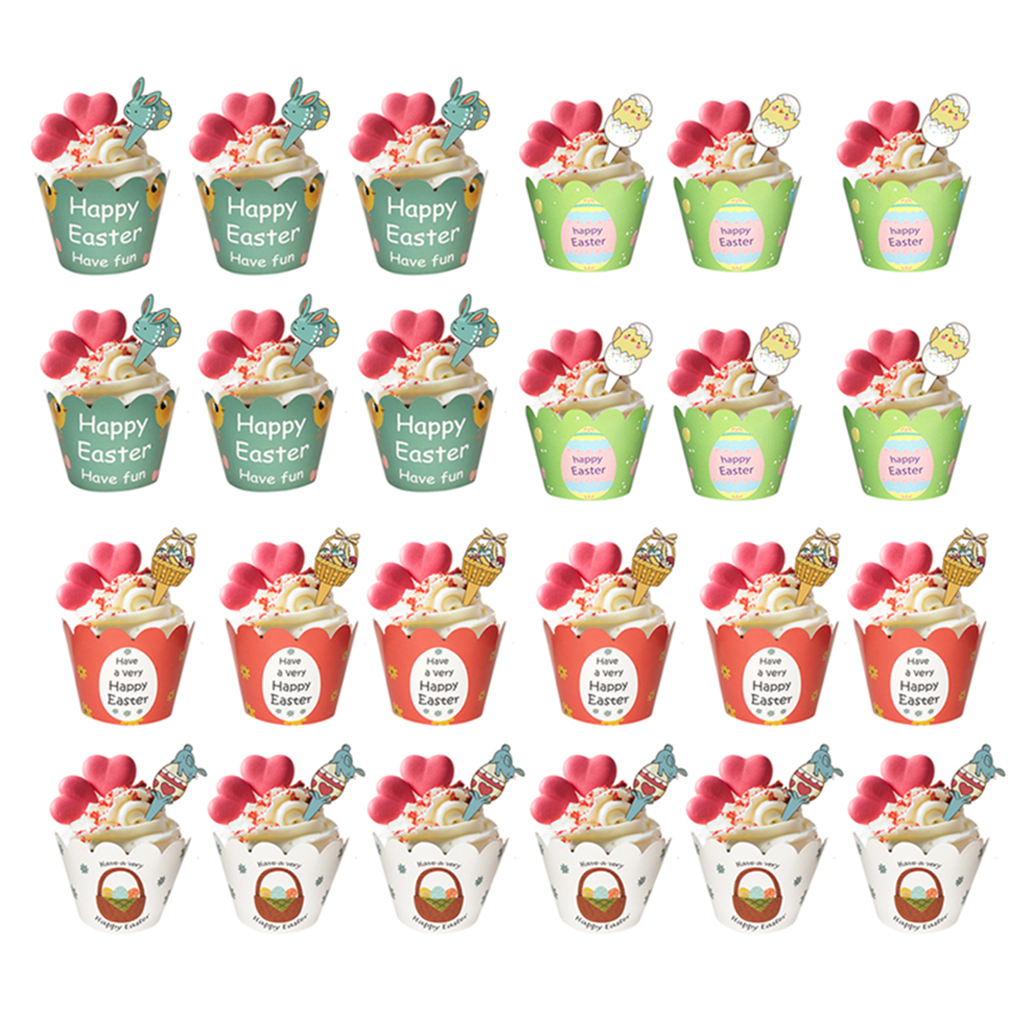 Tizuqe 1 Set Easter Cupcake Toppers Wrappers Party Decoration Favors Cake Baking Decorating Tool